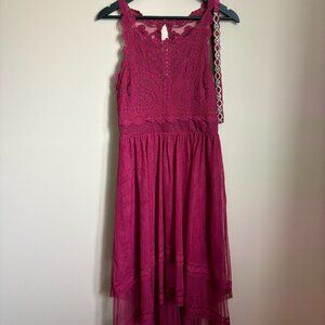 Cranberry Lace Cocktail Dress and Jewelled Belt